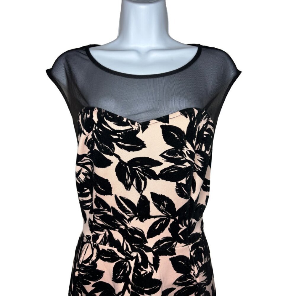 EnFocus Studio Sz 12 Pink W/ Velvet Flowers Mesh Sweetheart Neck Midi Dress(1393 - Picture 3 of 4
